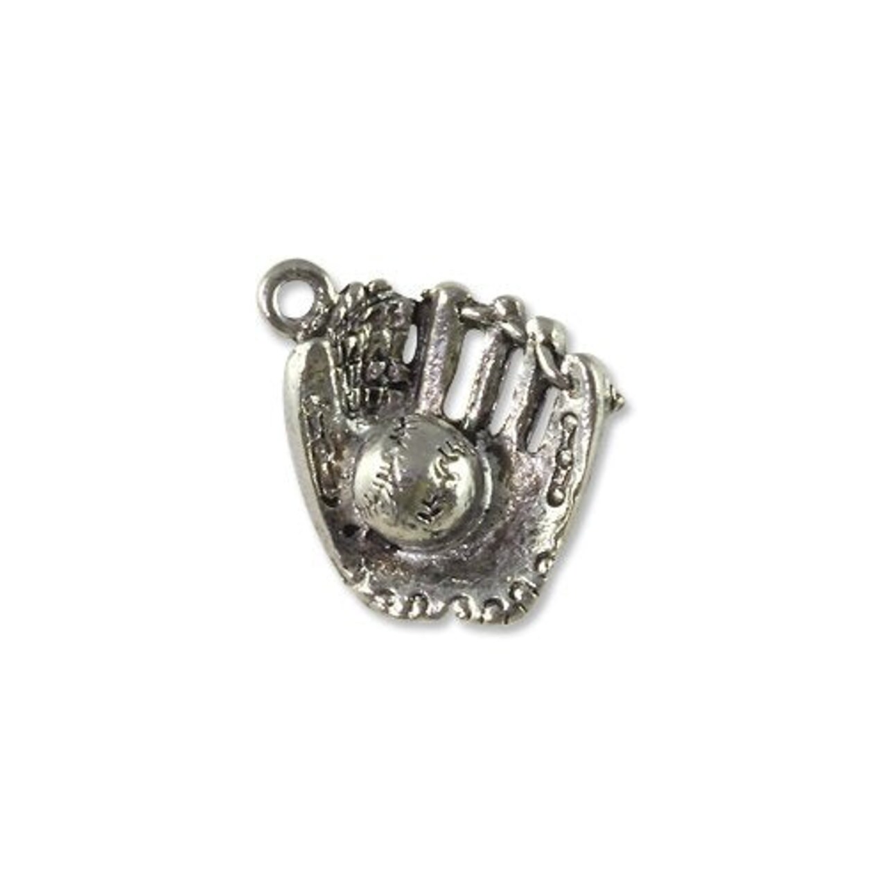 Baseball Glove and Ball Charm for Jewelry Making 16x20mm Pewter Antique Silver Plated (1-Pc)